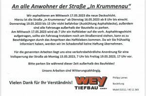 Straßensperrung "In Krummenau" in KW 20